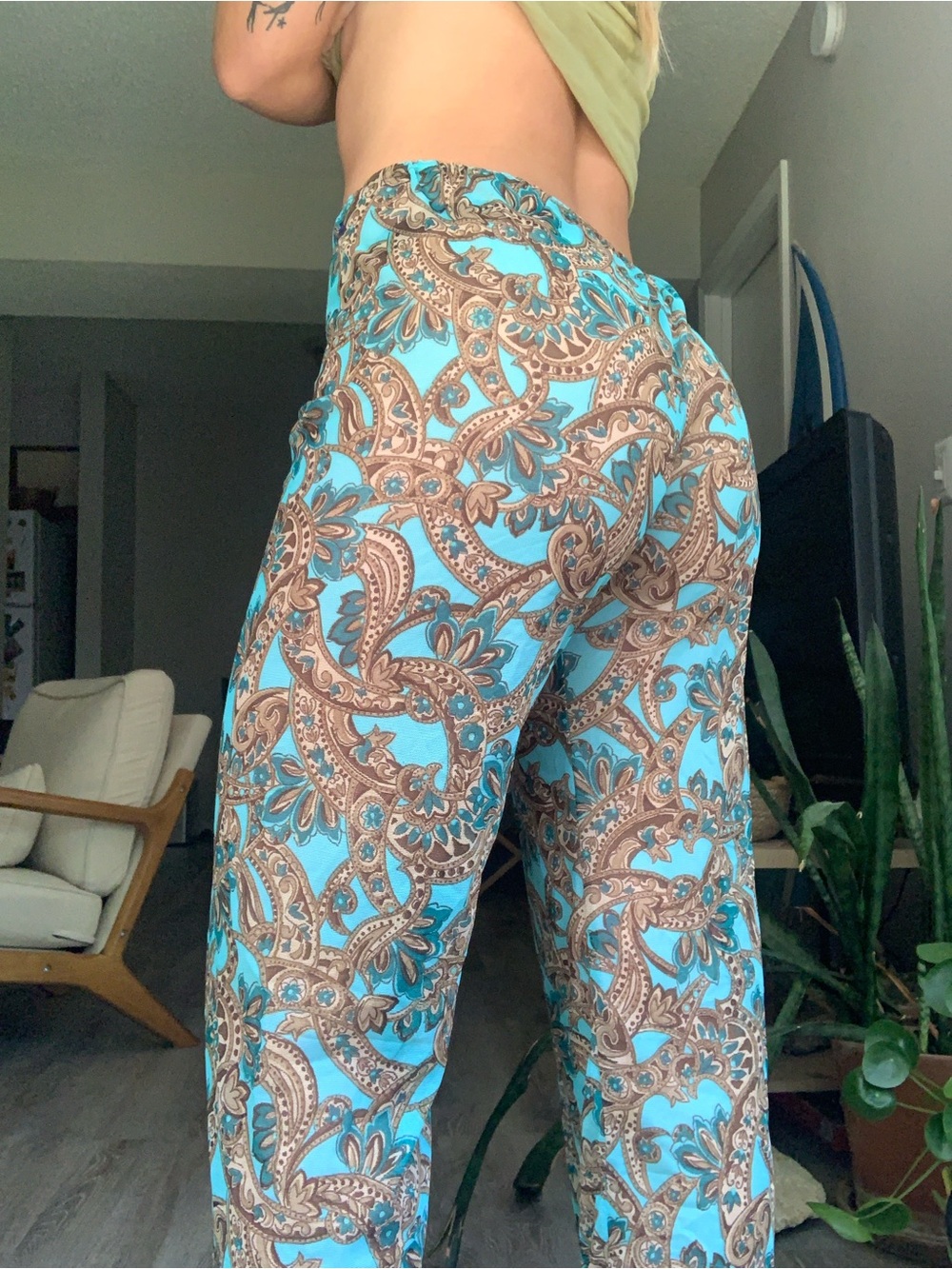 VENUS Turquoise and Brown Paisley Mesh Pants